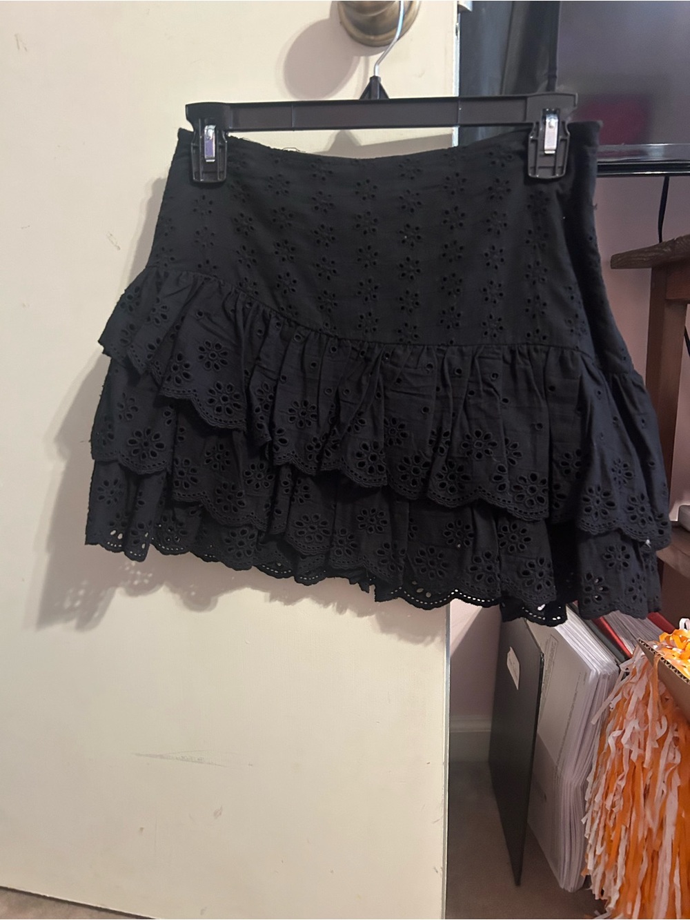 DO+BE Black Eyelet Ruffle Mini Skirt